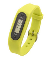 Pedometer Watch Wrist Watch in vibrant yellow color with digital display for tracking steps and activity.