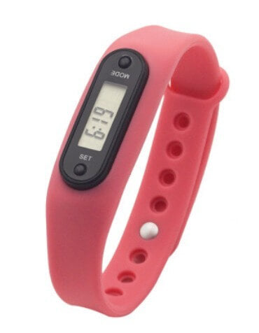 Pedometer Watch Wrist Watch in pink with digital display for step tracking.