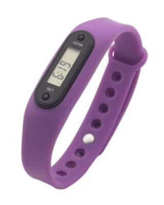 Pedometer Watch Wrist Watch in purple silicone band, featuring a digital display for tracking steps.