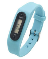 Pedometer Watch Wrist Watch in blue silicone strap with digital display for tracking steps and fitness.