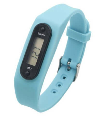 Pedometer Watch Wrist Watch in blue silicone strap with digital display for tracking steps and fitness.